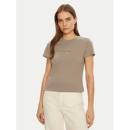 Zdjęcie Calvin Klein Jeans T-Shirt Monologo J20J223563 Beżowy Slim Fit