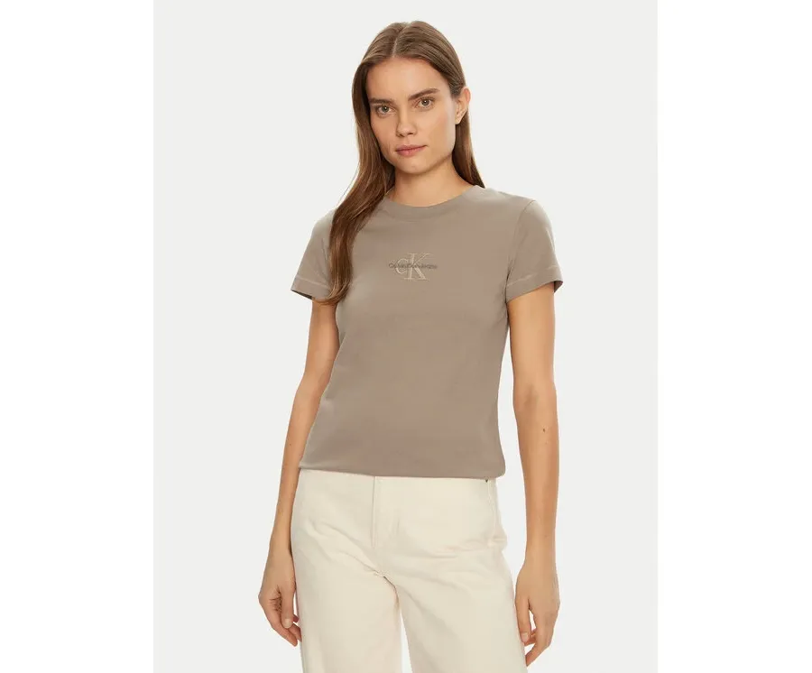 obrazek 1 Calvin Klein Jeans T-Shirt Monologo J20J223563 Beżowy Slim Fit