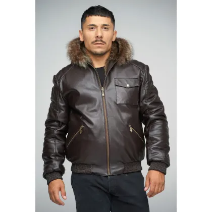 Picture Reversible men's jacket made of sheepskin and raccoon fur - A&A Vesa
