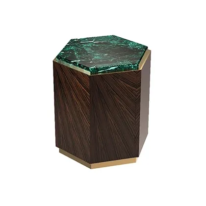 Picture Coffee table made of veneer, brass and marble - Soberanna