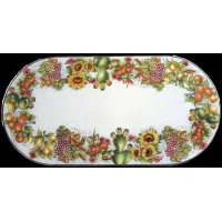 Picture Classic volcanic lava countertop for the garden with fruit and floral decoration - Ceramiche Valchida