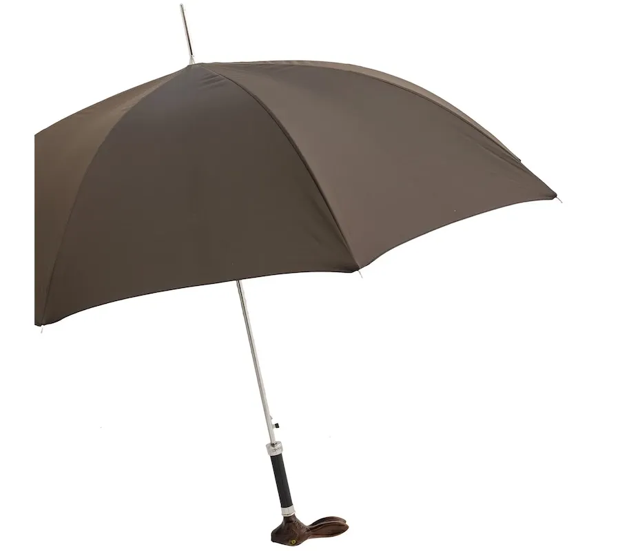 obrazek 7 Prestiżowy brązowy parasol męski z rączką w kształcie głowy królika – Pasotti