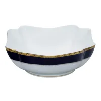 Picture Navy blue and white large Brest porcelain salad bowl with gold decorative motif - Vista Alegre