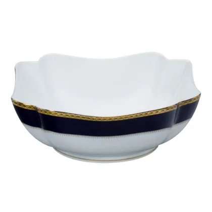 Zdjęcie Granatowo-biała duża porcelanowa miska na sałatki Brest ze złotym motywem ozdobnym - Vista Alegre