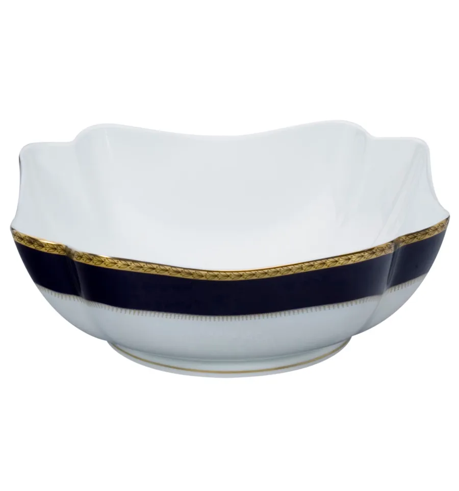 obrazek 1 Granatowo-biała duża porcelanowa miska na sałatki Brest ze złotym motywem ozdobnym - Vista Alegre
