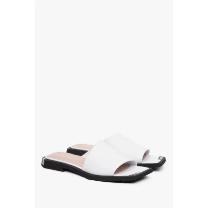 Zdjęcie Estro: Białe klapki damskie na lato ze skóry naturalnej