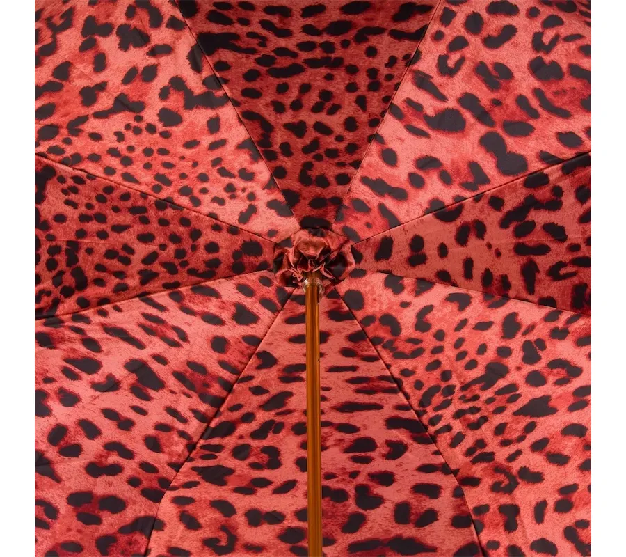 obrazek 4 Ekskluzywny czarny parasol damski zdobiony wzorem skóry leoparda na czerwonym tle – Pasotti