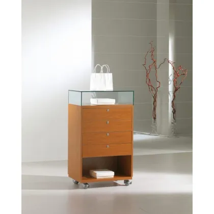 Picture Elegant display counter with drawers on wheels