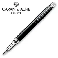 Picture Luxury Leman Ebony Black rollerball pen with silver plated/rhodium plated finish