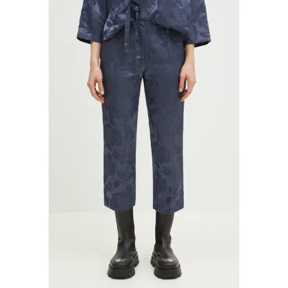 Zdjęcie Kenzo spodnie z domieszką lnu damskie kolor niebieski proste medium waist FF52PA0939JG.67