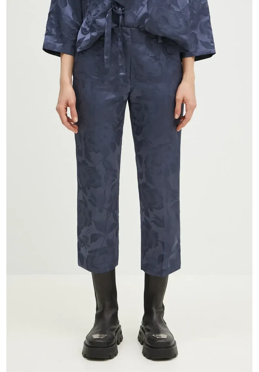 obrazek 1 Kenzo spodnie z domieszką lnu damskie kolor niebieski proste medium waist FF52PA0939JG.67