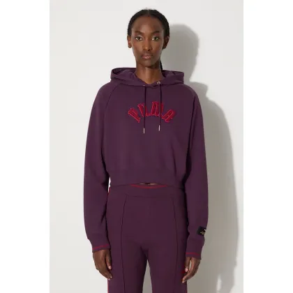 Zdjęcie Puma bluza Classics Play Paris Relaxed Hoodie damska kolor fioletowy z kapturem z aplikacją 627484
