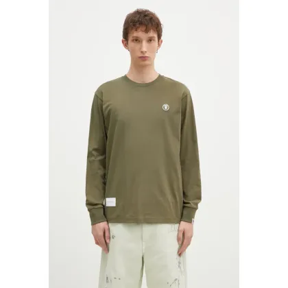 Zdjęcie AAPE longsleeve bawełniany Moon Face Logo kolor zielony gładki AAPLTM1540XXN