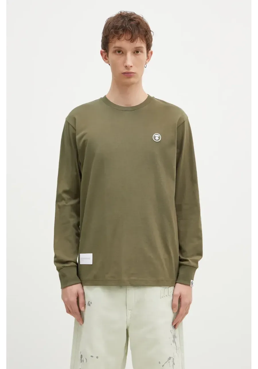 obrazek 1 AAPE longsleeve bawełniany Moon Face Logo kolor zielony gładki AAPLTM1540XXN
