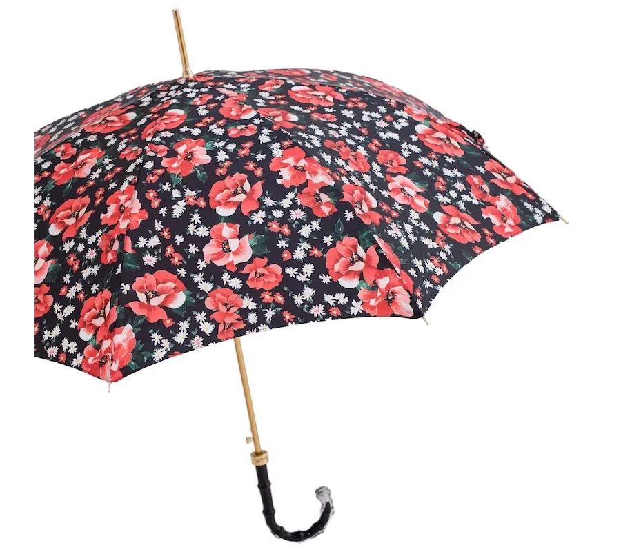 obrazek 8 Piękny czarny parasol damski zdobiony wyjątkowym motywem kwiatowym - Pasotti