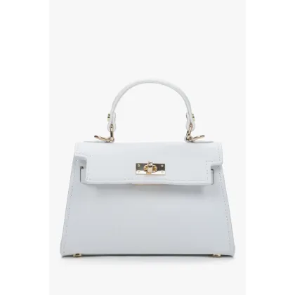 Zdjęcie Estro: Biała torebka damska kuferek z włoskiej skóry naturalnej Premium ze złotymi okuciami