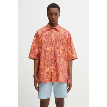 Zdjęcie Marcelo Burlon koszula bawełniana Aop Mech Bowling Shirt Orange Burgundy męska kolor pomarańczowy relaxed z kołnierzykiem klasycznym CMGG002S25FAB0012