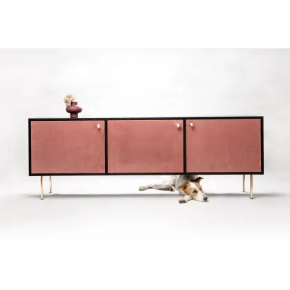 Zdjęcie Luksusowa komoda RTV  wykonana z forniru, mosiądzu i ekskluzywnych tkanin - Spilla Forma Pura