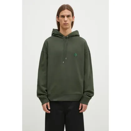 Zdjęcie Maison Kitsuné bluza bawełniana Bold Fox Head Patch Oversize Hoodie męska kolor zielony z kapturem gładka LM00705KM0001