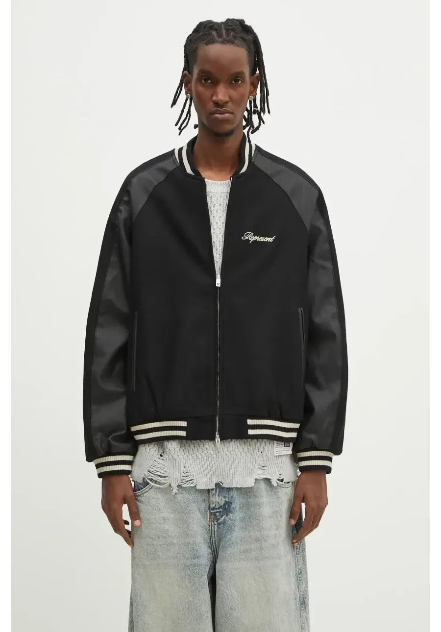 obrazek 1 Represent kurtka bomber wełniana Raglan Varsity Jacket kolor czarny przejściowa oversize MLM1803.01