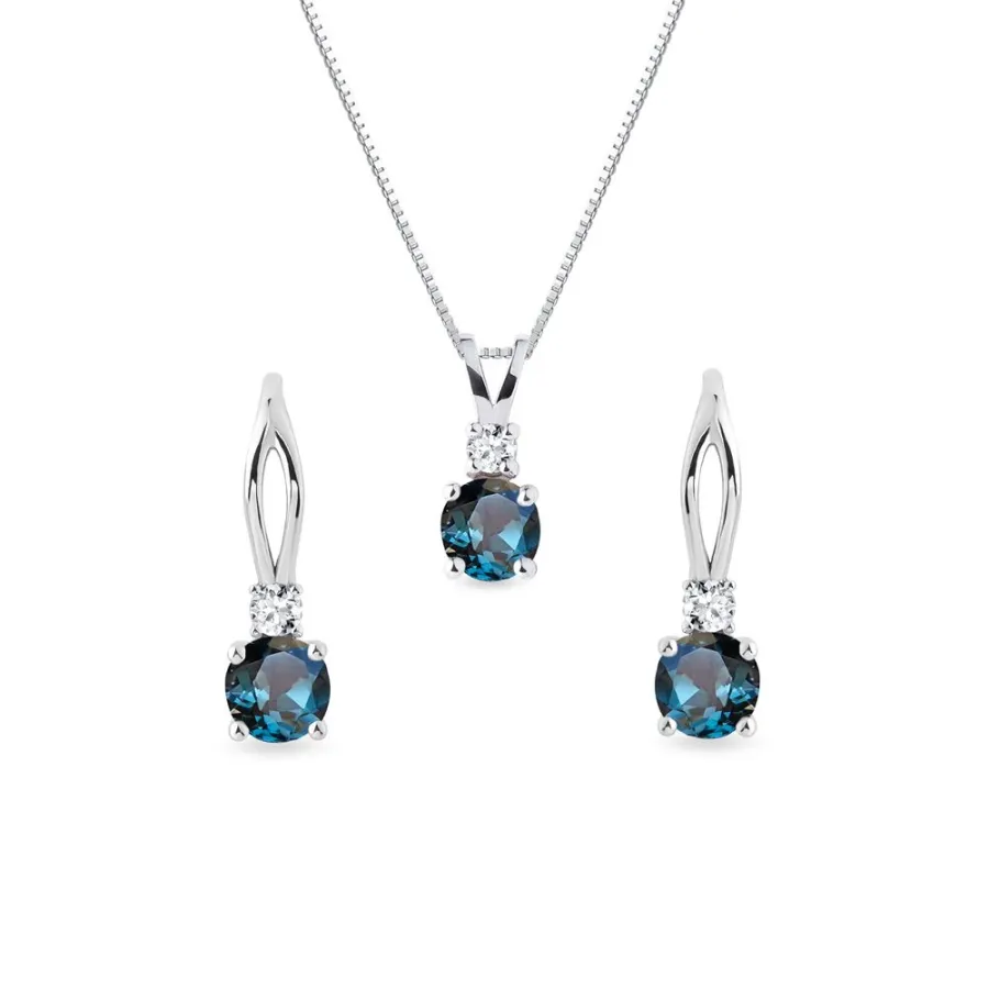 obrazek 1 Zestaw biżuterii z topazami London Blue i diamentami w białym złocie KLENOTA
