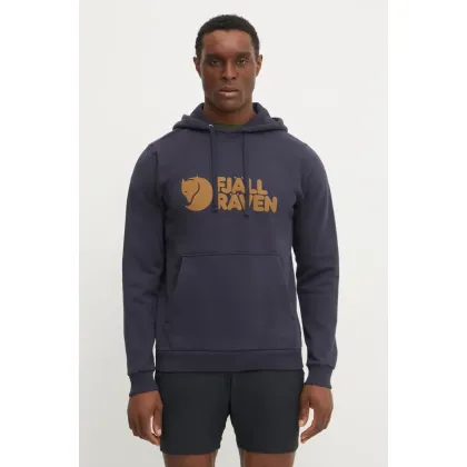 Zdjęcie Fjallraven bluza bawełniana męska kolor granatowy z kapturem wzorzysta