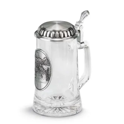 Zdjęcie Szklany kufel do piwa z cynowymi zdobieniami dla wędkarza