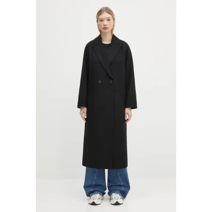 Zdjęcie A.P.C. płaszcz wełniany Manteau Flora damski kolor czarny przejściowy dwurzędowy WOAJS.F01541