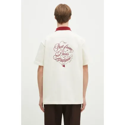 Zdjęcie Drôle de Monsieur koszula bawełniana La Chemise Piquee Slogan Vignes męska kolor beżowy relaxed z kołnierzykiem klasycznym F-SH196-CO140-CM
