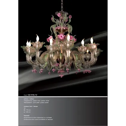 Zdjęcie Przezroczysty żyrandol z dwunastoma światłami w kolorze różowym i zielonym - Il Paralume Marina
