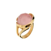 Picture 18K gold plated sterling silver ring Lady doublet with pink opal and rock crystal