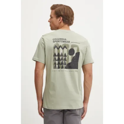 Zdjęcie Columbia t-shirt bawełniany Explorers Canyon męski kolor zielony z nadrukiem 2036451.
