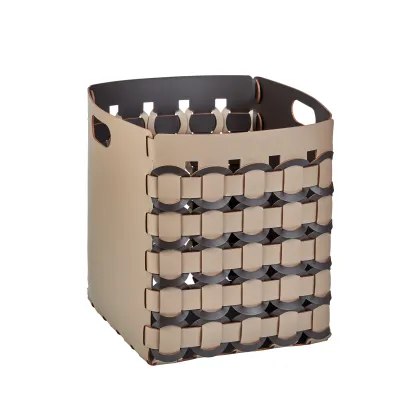 Zdjęcie Skórzany kosz Geometria Rotonda 35x35xH40 cm w kolorze cappuccino z okrągłym splotem