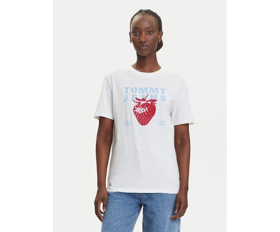 obrazek 1 Tommy Jeans T-Shirt Strawberry DW0DW20894 Biały Relaxed Fit