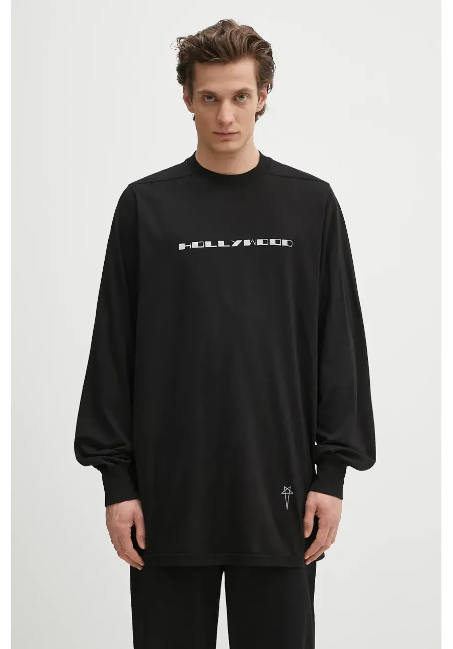 obrazek 1 Rick Owens DRKSHDW longsleeve bawełniany Jumbo Ls T kolor czarny z nadrukiem DU01E3261.RNEP5