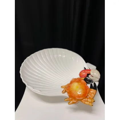 Picture A large bowl in the form of a scallop decorated with seafood - Le Ceramiche
