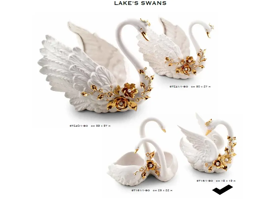 picture 1 Stylish ceramic swan with golden flowers - Bruno Costenaro