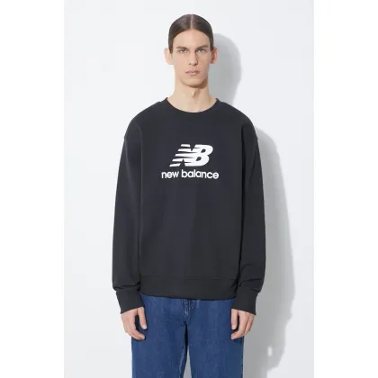Zdjęcie New Balance bluza Stacked Logo French męska kolor czarny z nadrukiem MT41500BK