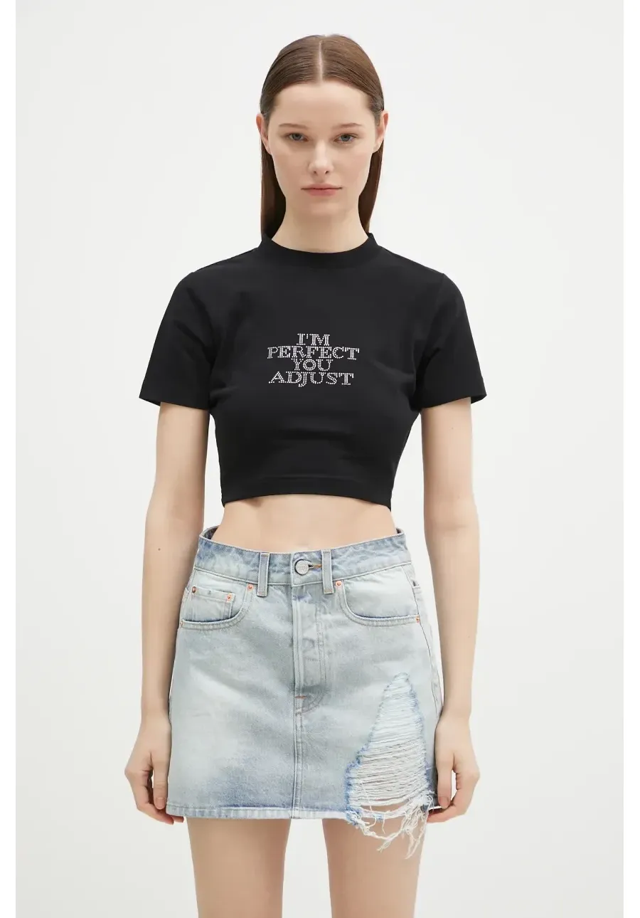 obrazek 1 VETEMENTS t-shirt I'M Perfect You Adjust Cropped Fitted damski kolor czarny WA66TR740B