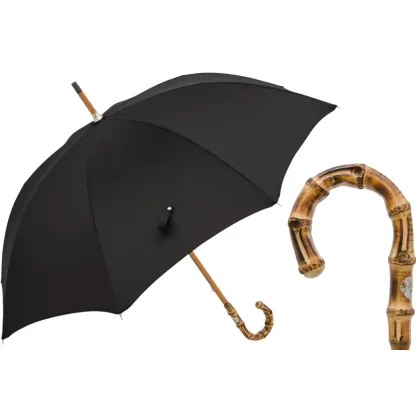 Picture Classic black men's umbrella with a beautiful bamboo handle - Pasotti