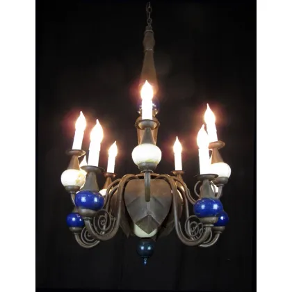 Zdjęcie Szczególny dziesięciopunktowy żyrandol, o bardzo oryginalnej kompozycji - vintage