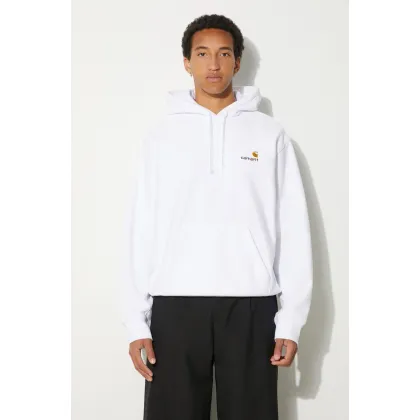Zdjęcie Carhartt WIP bluza Hooded American Script męska kolor biały z kapturem z aplikacją I028279.02XX