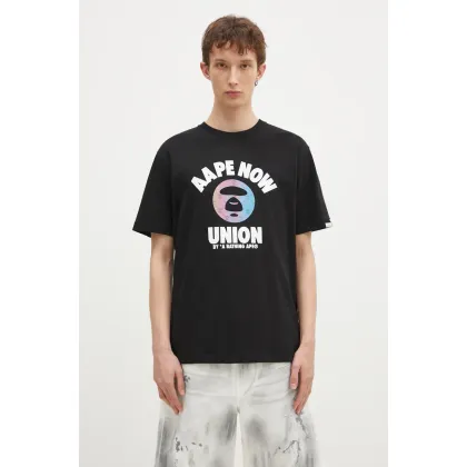 Zdjęcie AAPE t-shirt bawełniany Moon Face Logo męski kolor czarny z nadrukiem AAPTEM1561XXN