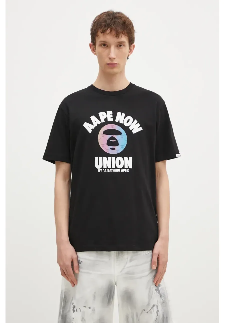 obrazek 1 AAPE t-shirt bawełniany Moon Face Logo męski kolor czarny z nadrukiem AAPTEM1561XXN