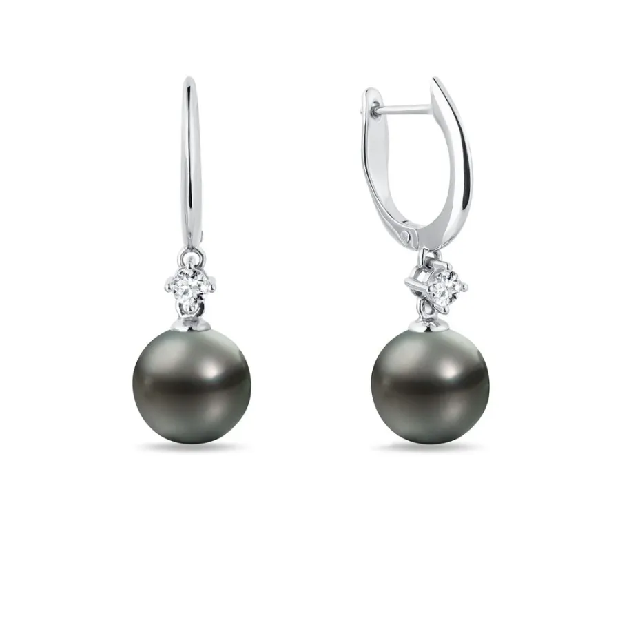 obrazek 1 Kolczyki z białego złota z perłą tahitańską i diamentami KLENOTA
