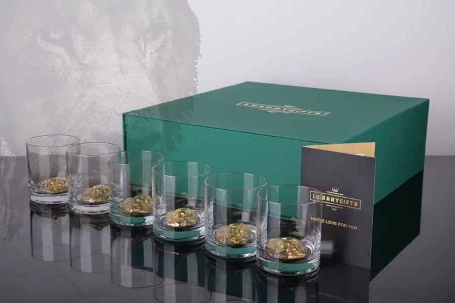 obrazek 4 Komplet 6 luksusowych szklanek do whisky z motywem lwa pokryte złotem - Luxurygifts