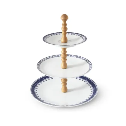 Zdjęcie Piękna stylowa patera na ciasto z porcelany zdobiona niebieskim ornamentem - Leander