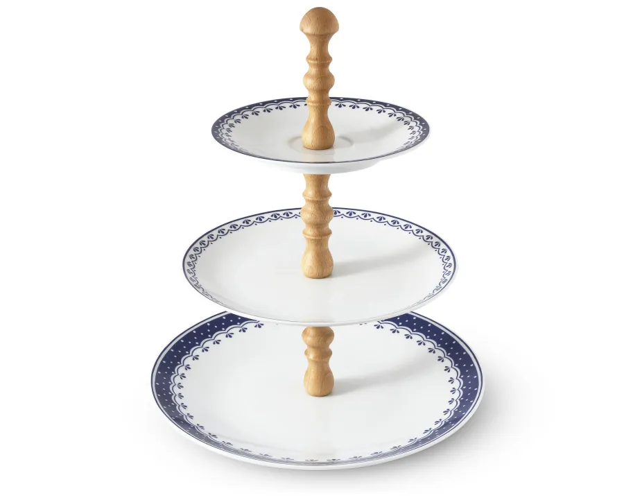 obrazek 1 Piękna stylowa patera na ciasto z porcelany zdobiona niebieskim ornamentem - Leander