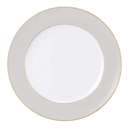 Zdjęcie Luksusowy płaski okrągły talerz wykonany z porcelany z szaro złotym wyjątkowym zdobieniem – Tettau