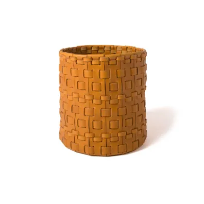 Picture Italian round basket woven from leather